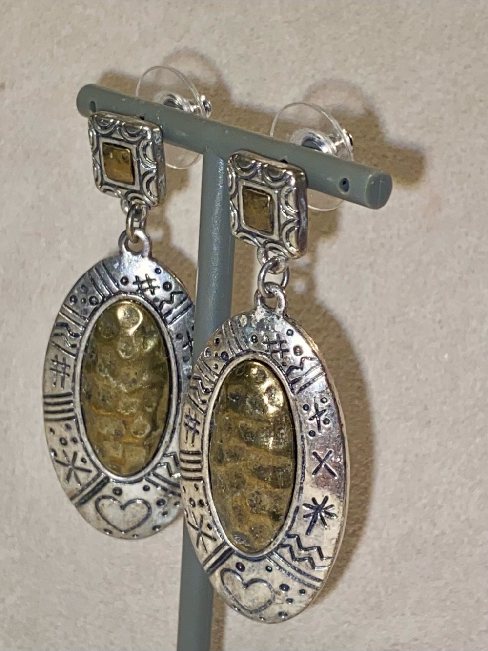 Pair of Hammered Two Tone Earrings